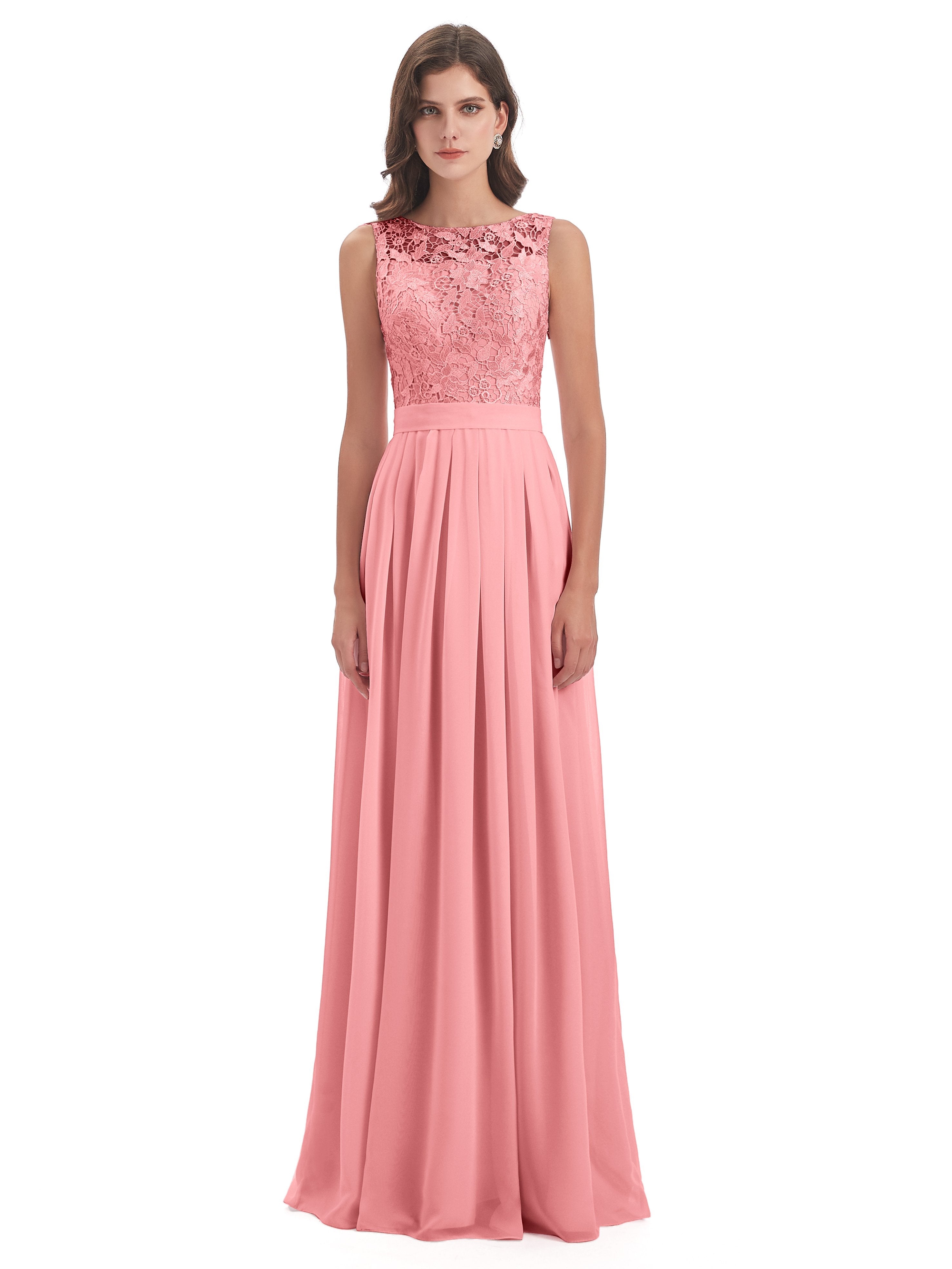 Riya Illusion Open Back Lace Long Bridesmaid Dresses