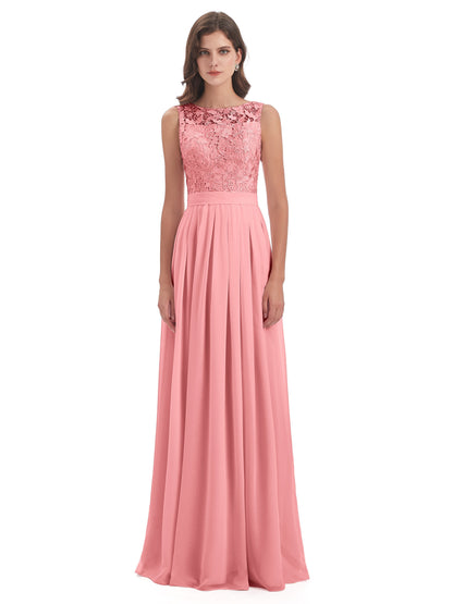 Riya Illusion Open Back Lace Long Bridesmaid Dresses