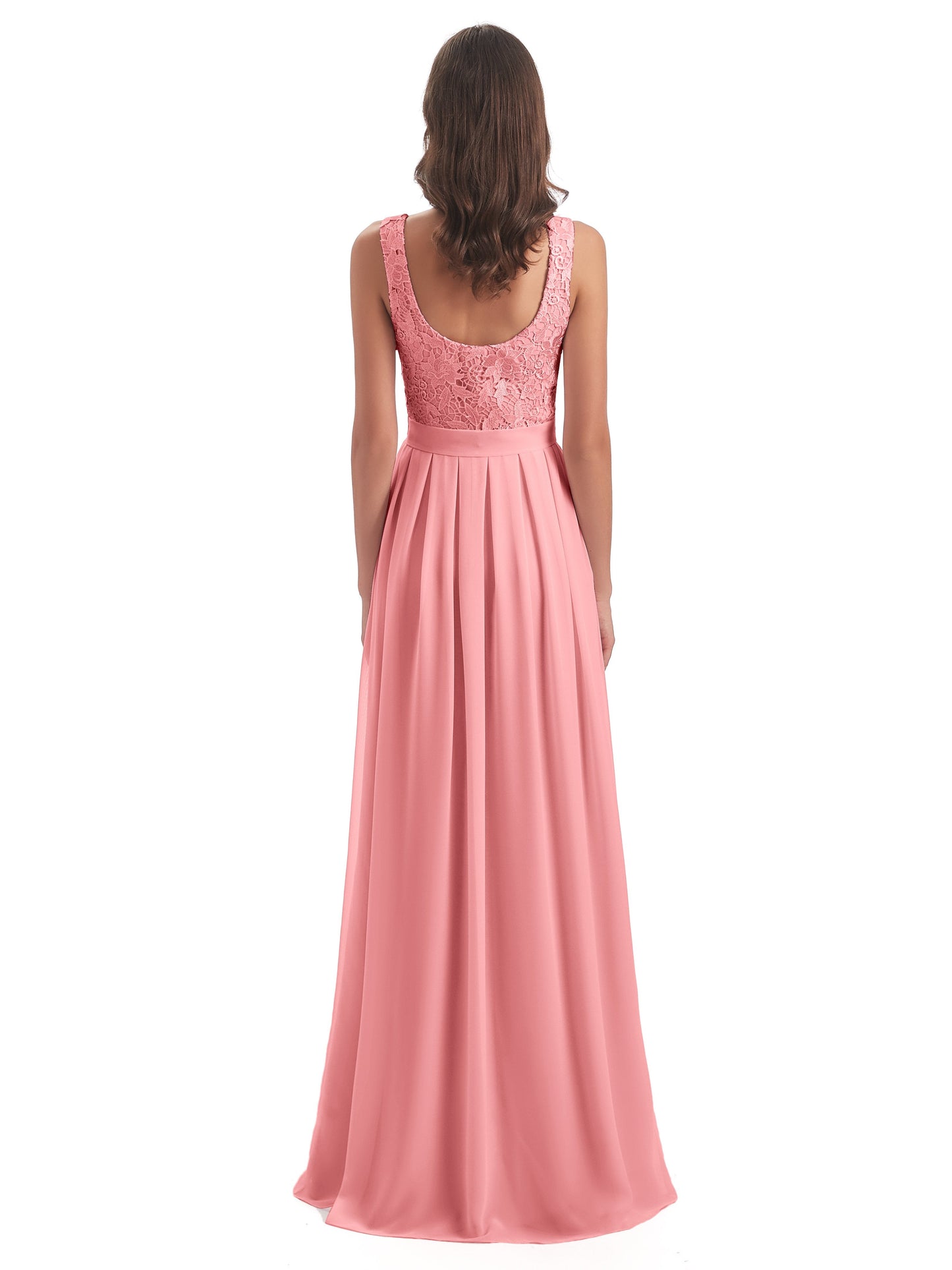 Riya Illusion Open Back Lace Long Bridesmaid Dresses