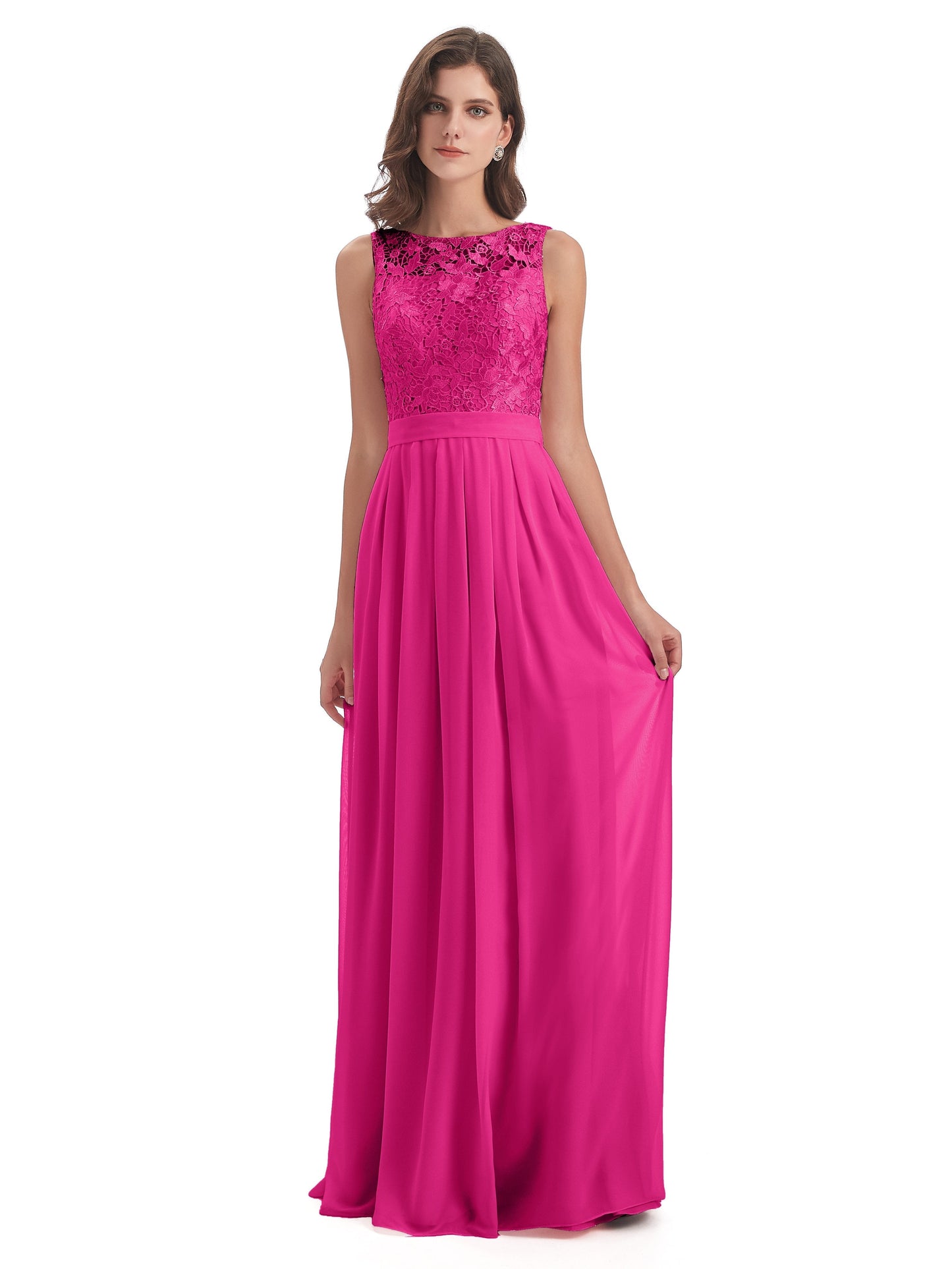 Riya Illusion Open Back Lace Long Bridesmaid Dresses