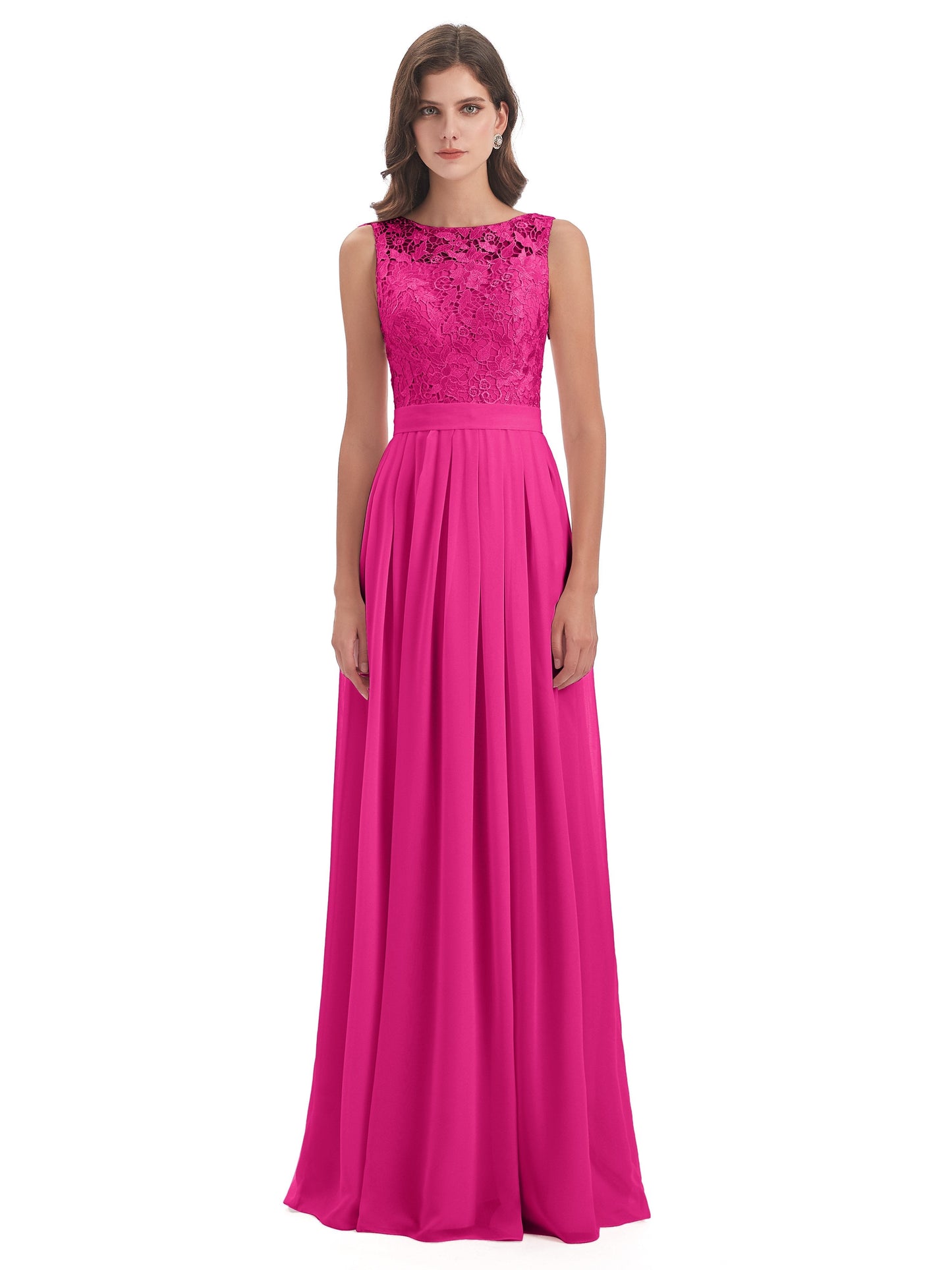 Riya Illusion Open Back Lace Long Bridesmaid Dresses