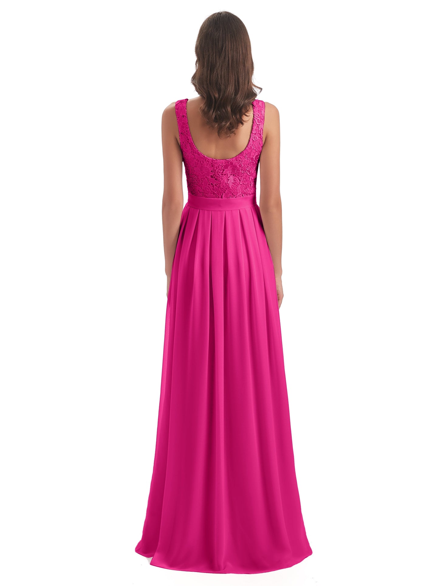 Riya Illusion Open Back Lace Long Bridesmaid Dresses