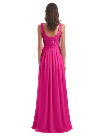 Riya Illusion Open Back Lace Long Bridesmaid Dresses