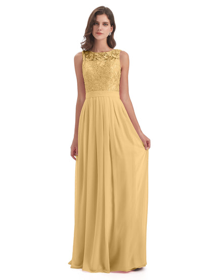 Riya Illusion Open Back Lace Long Bridesmaid Dresses