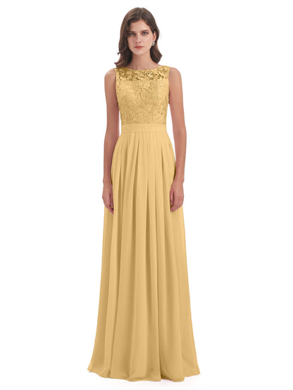 Riya Illusion Open Back Lace Long Bridesmaid Dresses