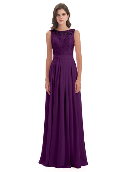 Riya Illusion Open Back Lace Long Bridesmaid Dresses