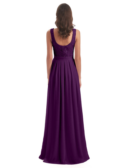 Riya Illusion Open Back Lace Long Bridesmaid Dresses