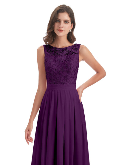 Riya Illusion Open Back Lace Long Bridesmaid Dresses