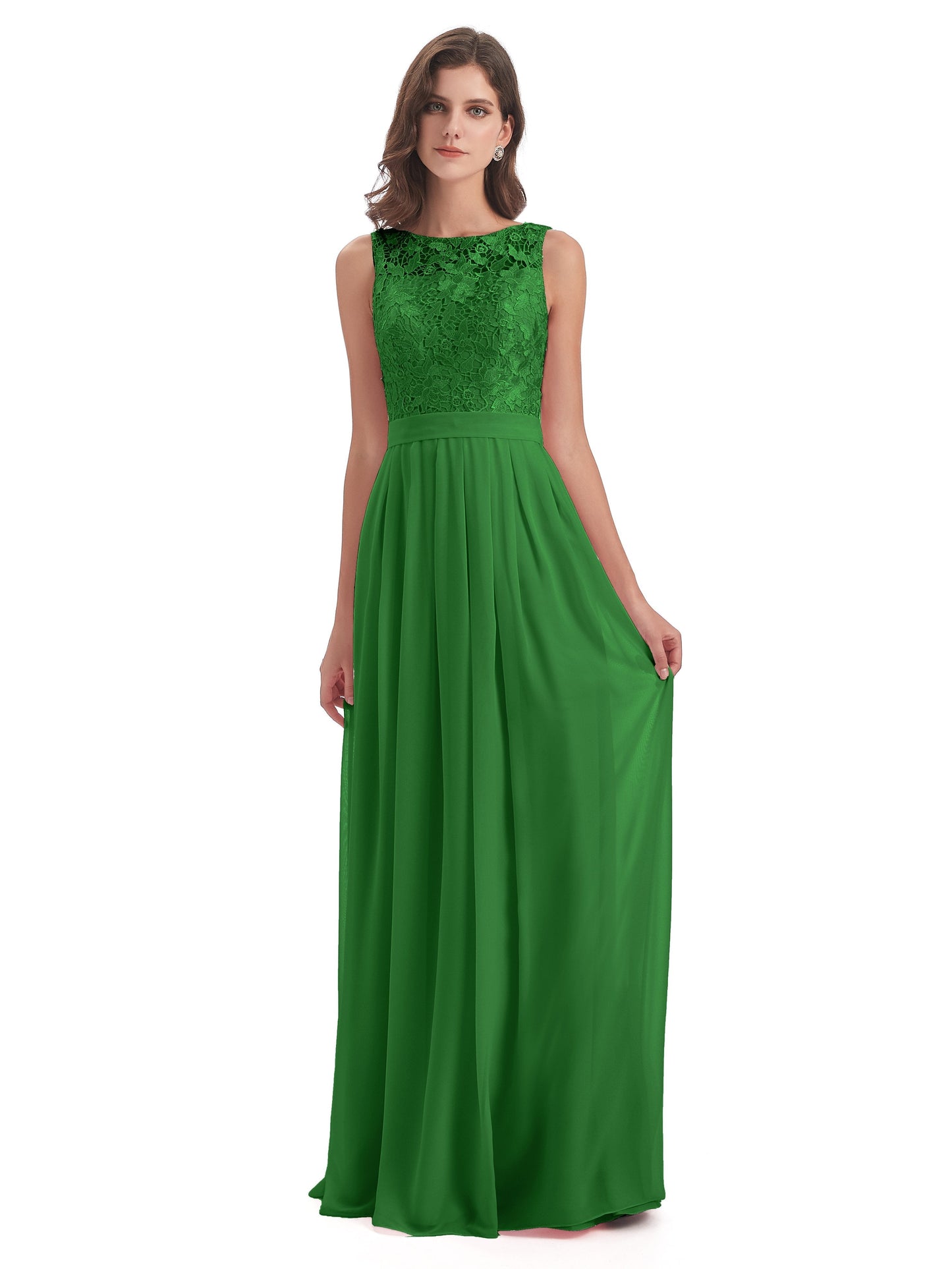 Riya Illusion Open Back Lace Long Bridesmaid Dresses