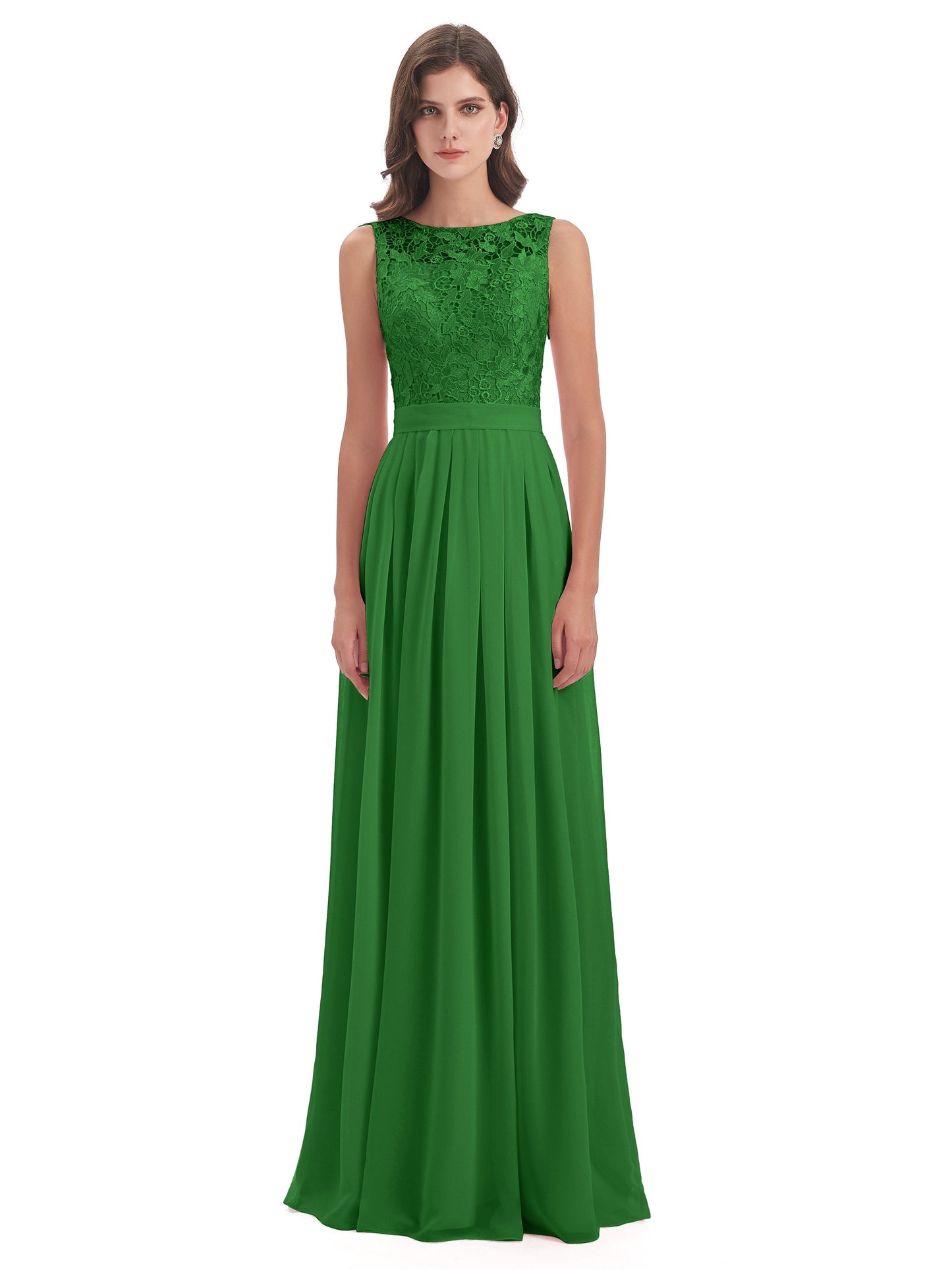 Riya Illusion Open Back Lace Long Bridesmaid Dresses