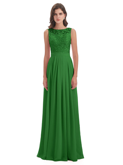 Riya Illusion Open Back Lace Long Bridesmaid Dresses