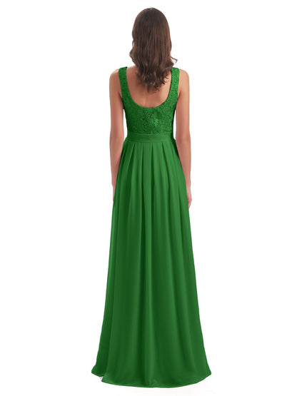 Riya Illusion Open Back Lace Long Bridesmaid Dresses