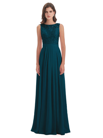 Riya Illusion Open Back Lace Long Bridesmaid Dresses