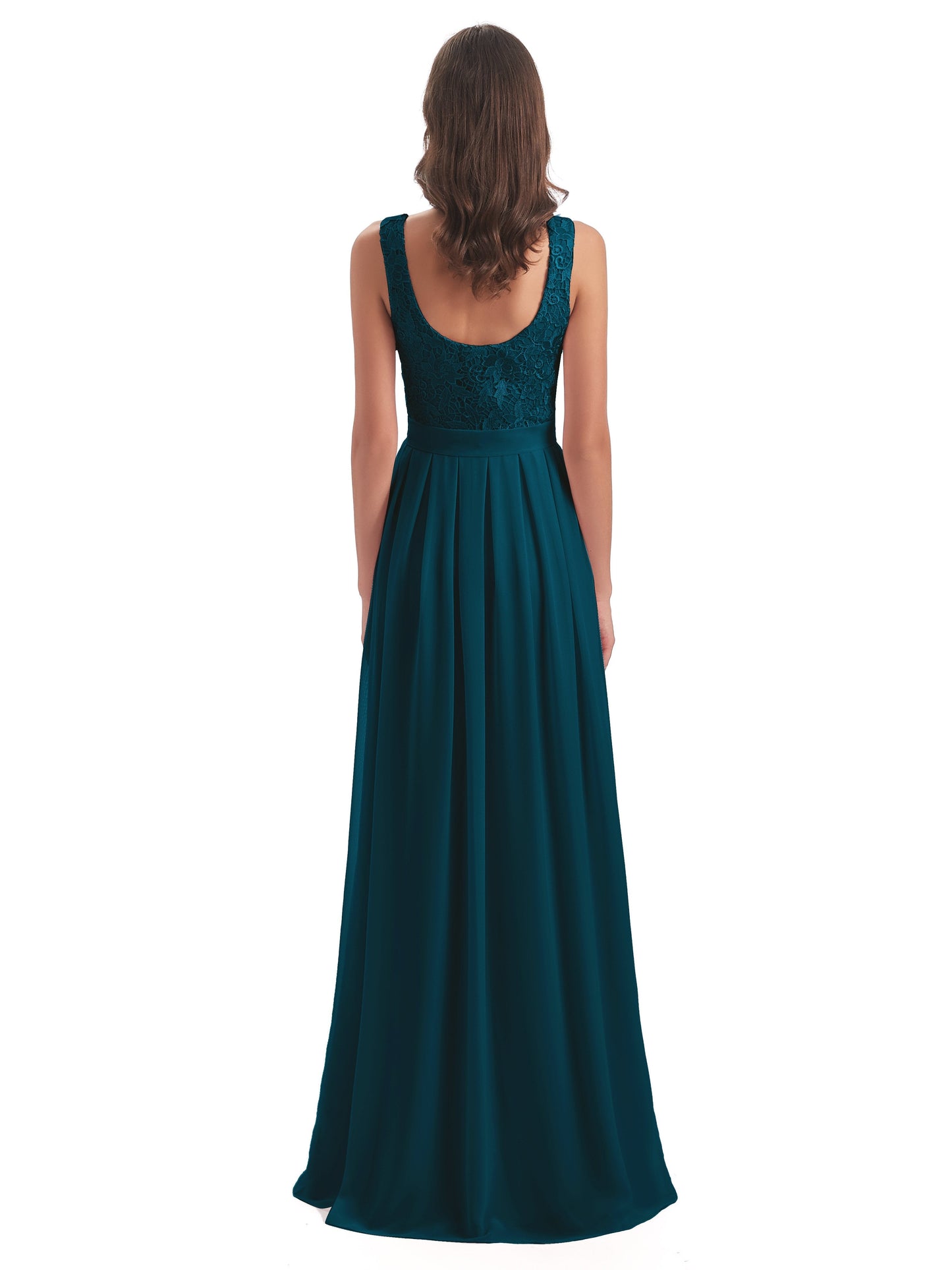 Riya Illusion Open Back Lace Long Bridesmaid Dresses