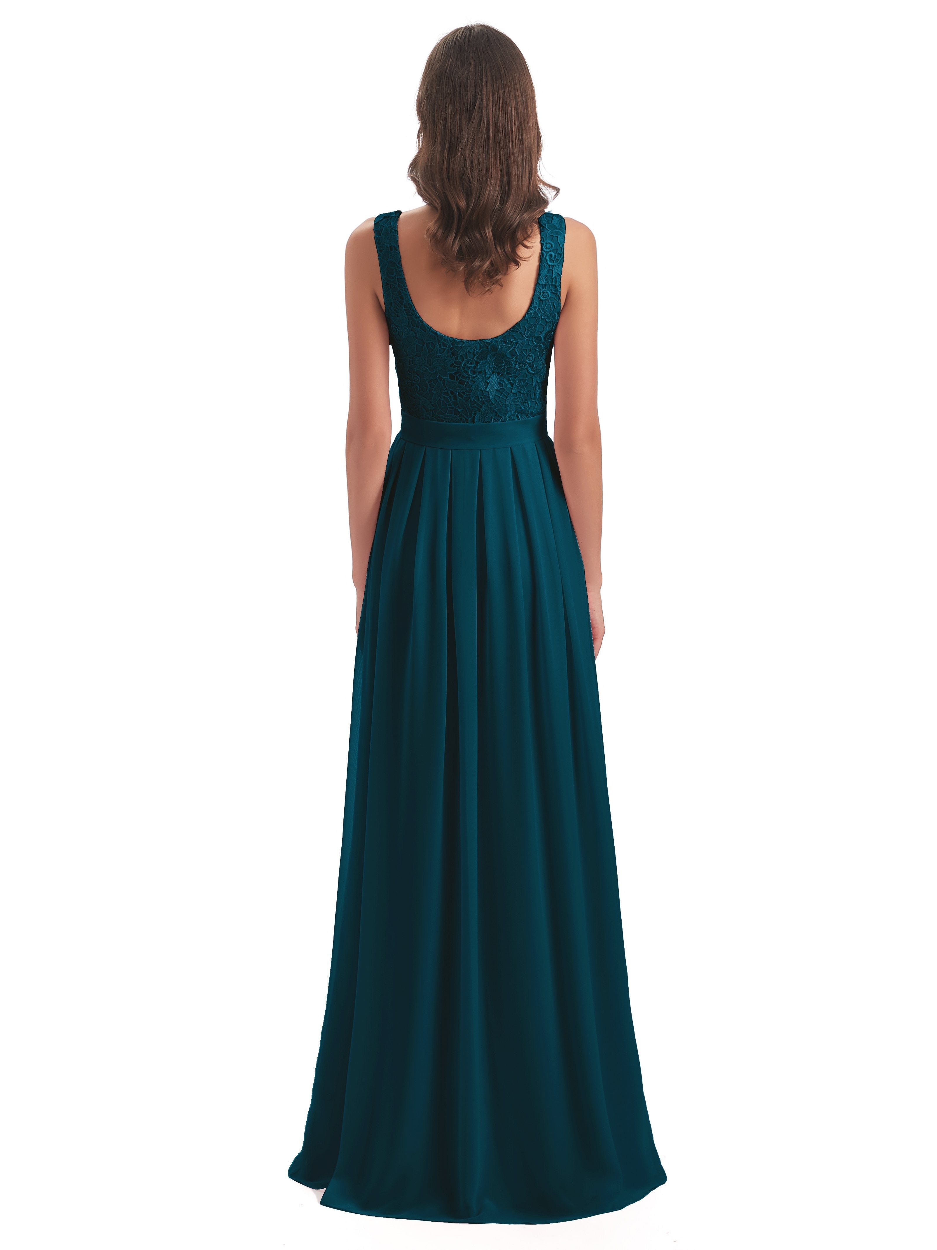 Riya Illusion Open Back Lace Long Bridesmaid Dresses