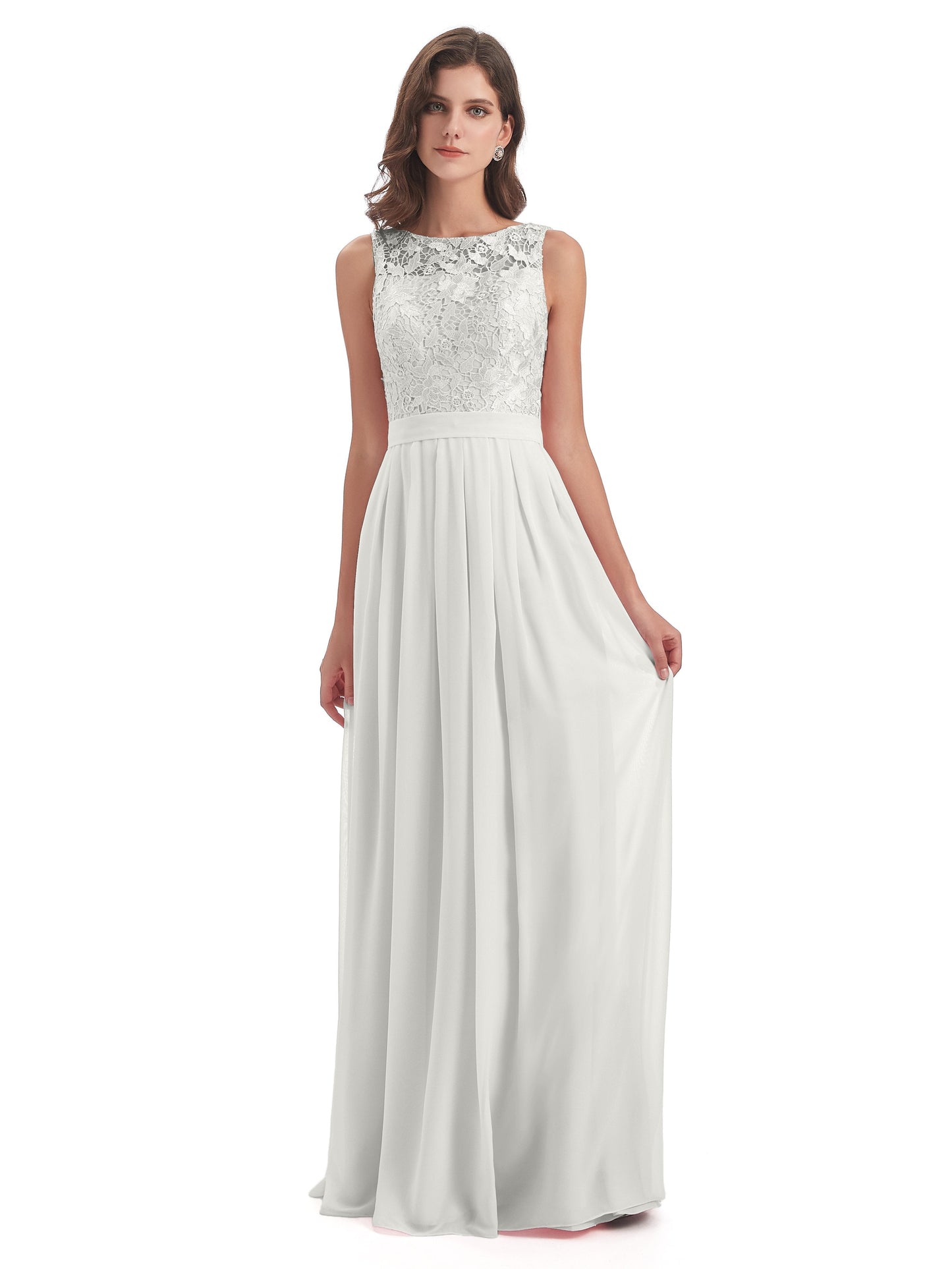 Riya Illusion Open Back Lace Long Bridesmaid Dresses