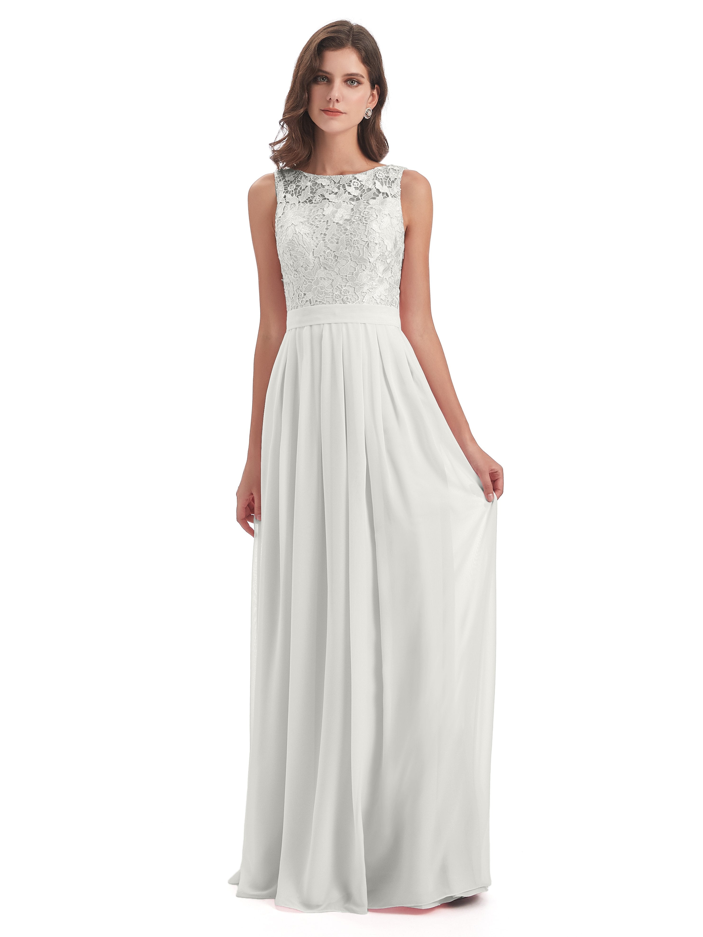 Riya Illusion Open Back Lace Long Bridesmaid Dresses