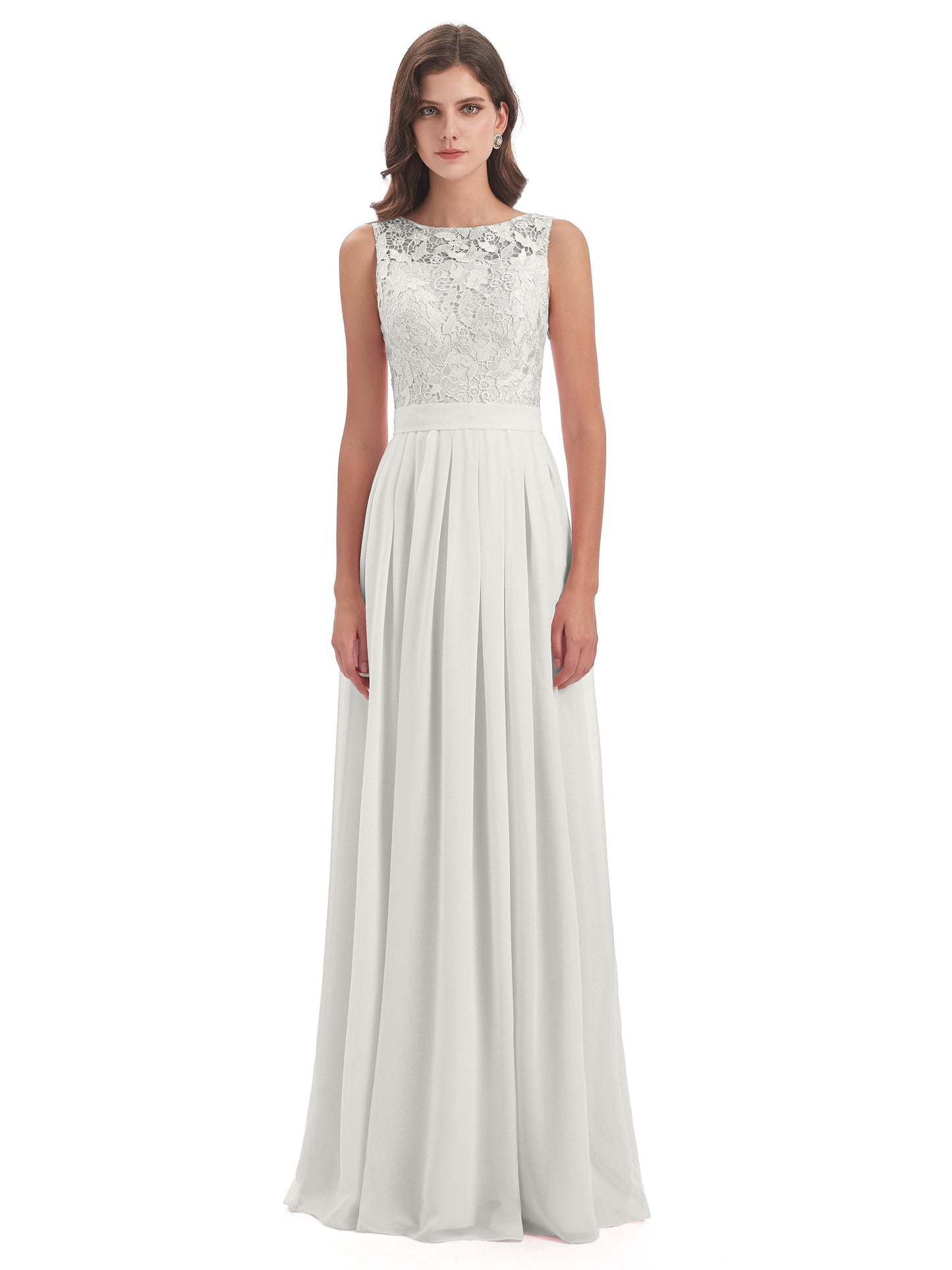 Riya Illusion Open Back Lace Long Bridesmaid Dresses