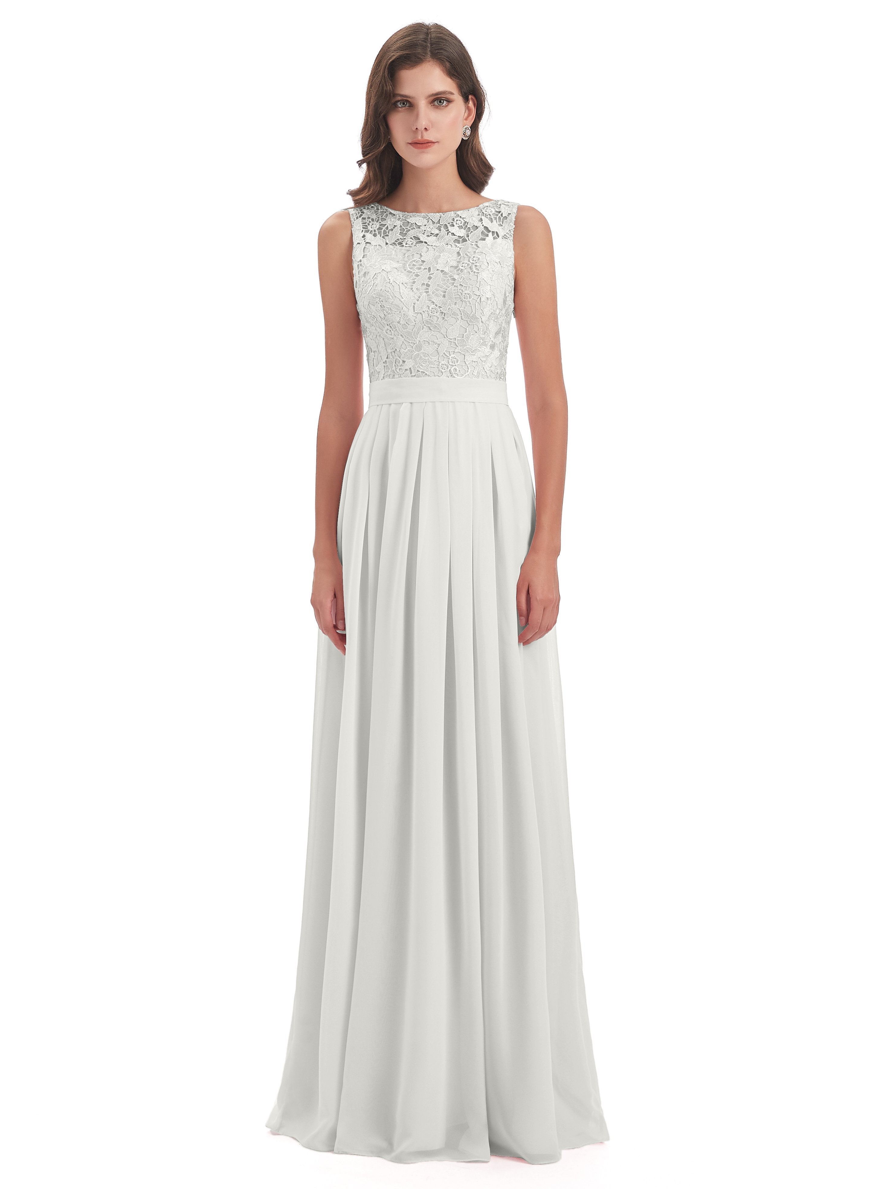 Riya Illusion Open Back Lace Long Bridesmaid Dresses