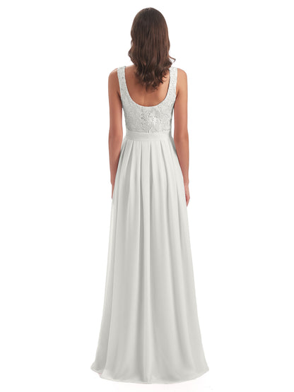 Riya Illusion Open Back Lace Long Bridesmaid Dresses