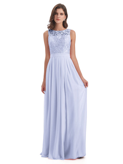 Riya Illusion Open Back Lace Long Bridesmaid Dresses
