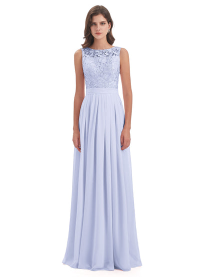 Riya Illusion Open Back Lace Long Bridesmaid Dresses