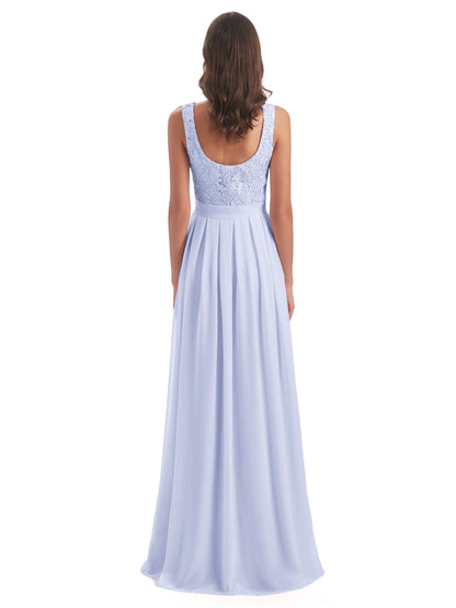 Riya Illusion Open Back Lace Long Bridesmaid Dresses