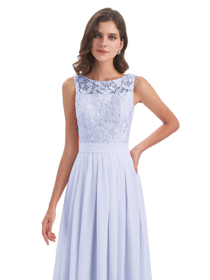 Riya Illusion Open Back Lace Long Bridesmaid Dresses