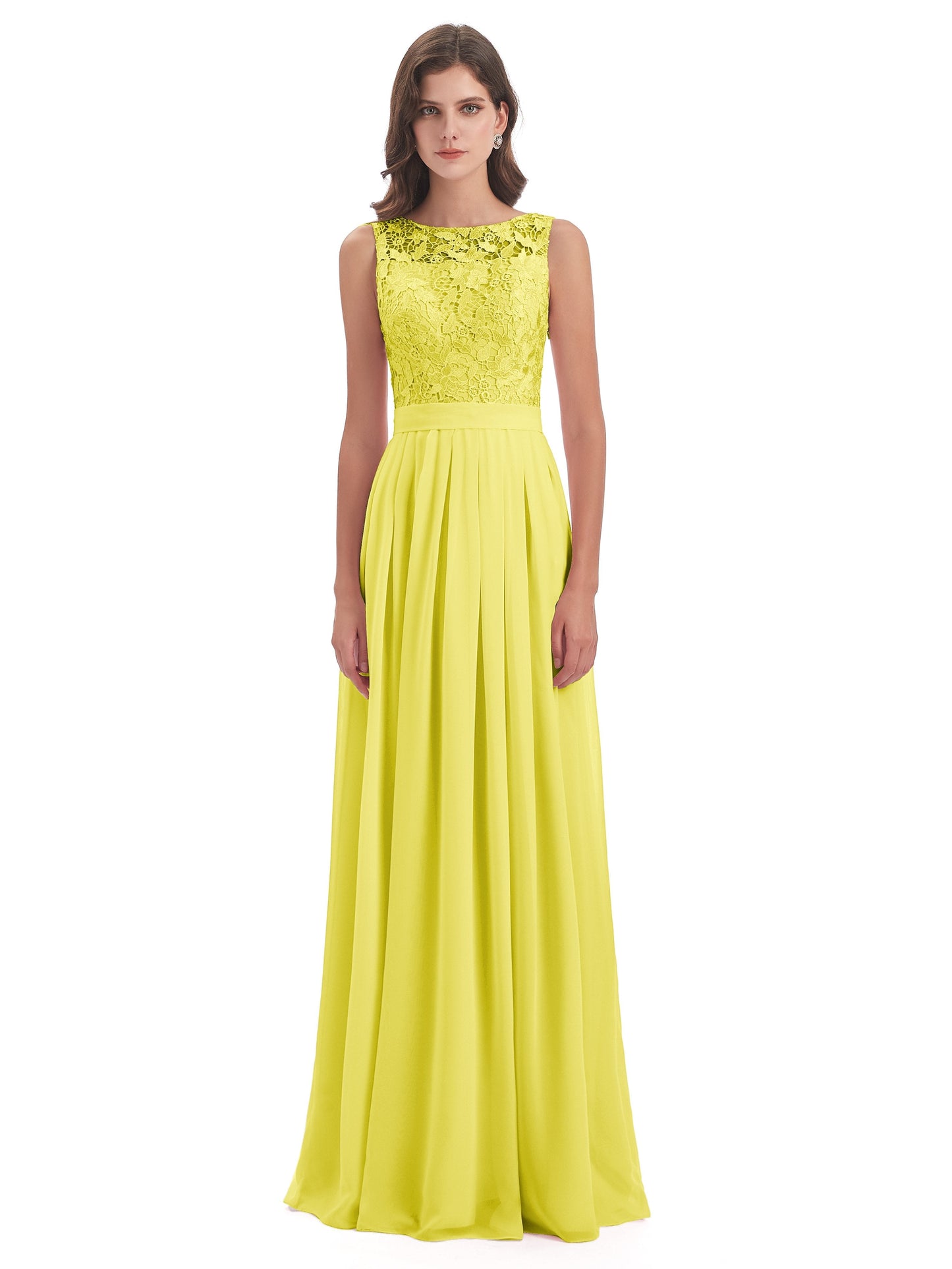 Riya Illusion Open Back Lace Long Bridesmaid Dresses