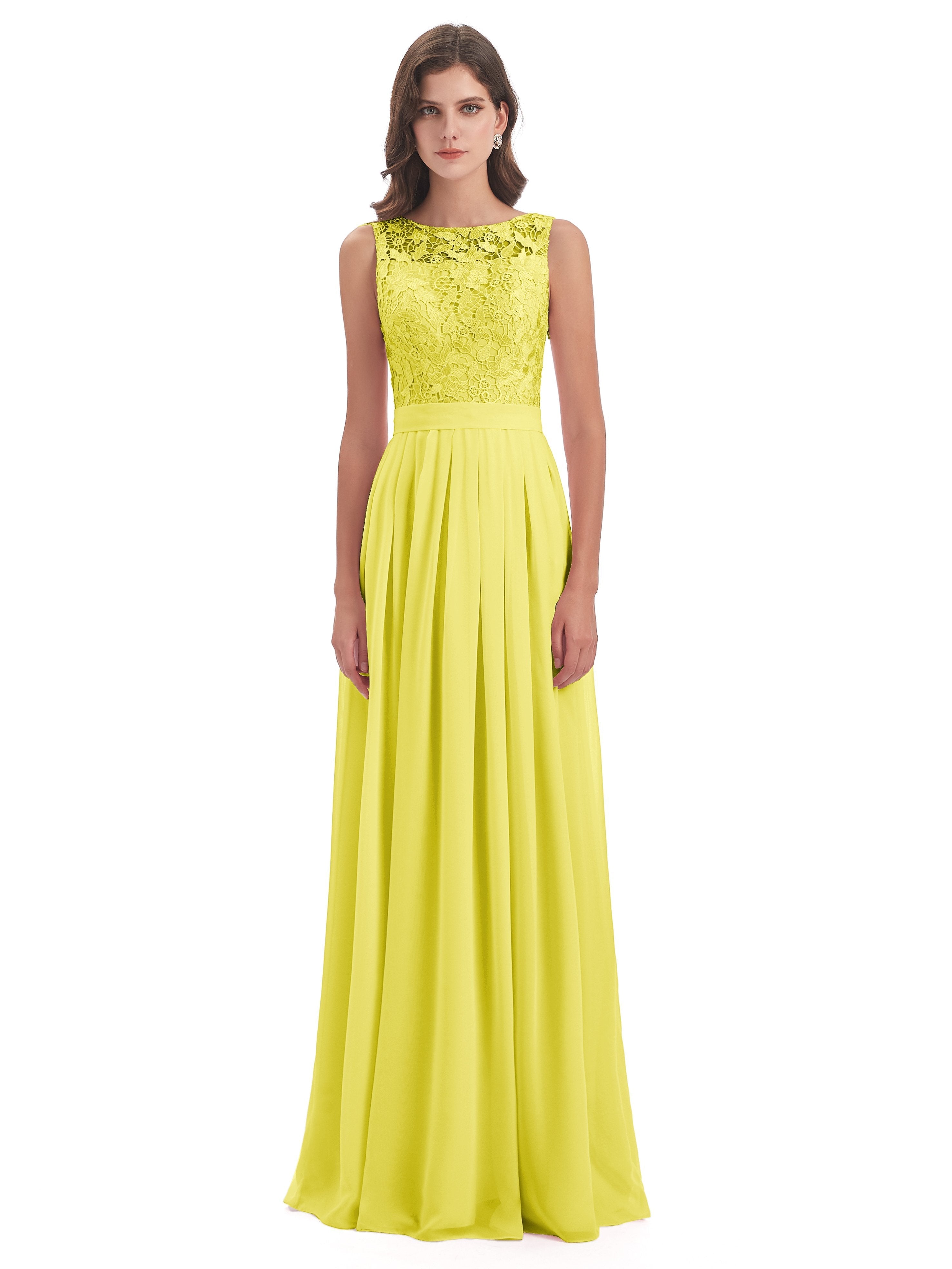 Riya Illusion Open Back Lace Long Bridesmaid Dresses