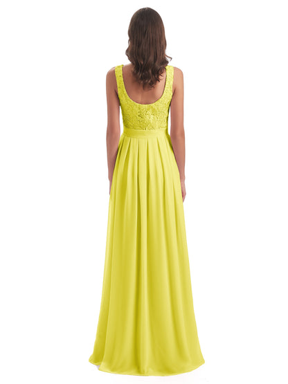 Riya Illusion Open Back Lace Long Bridesmaid Dresses