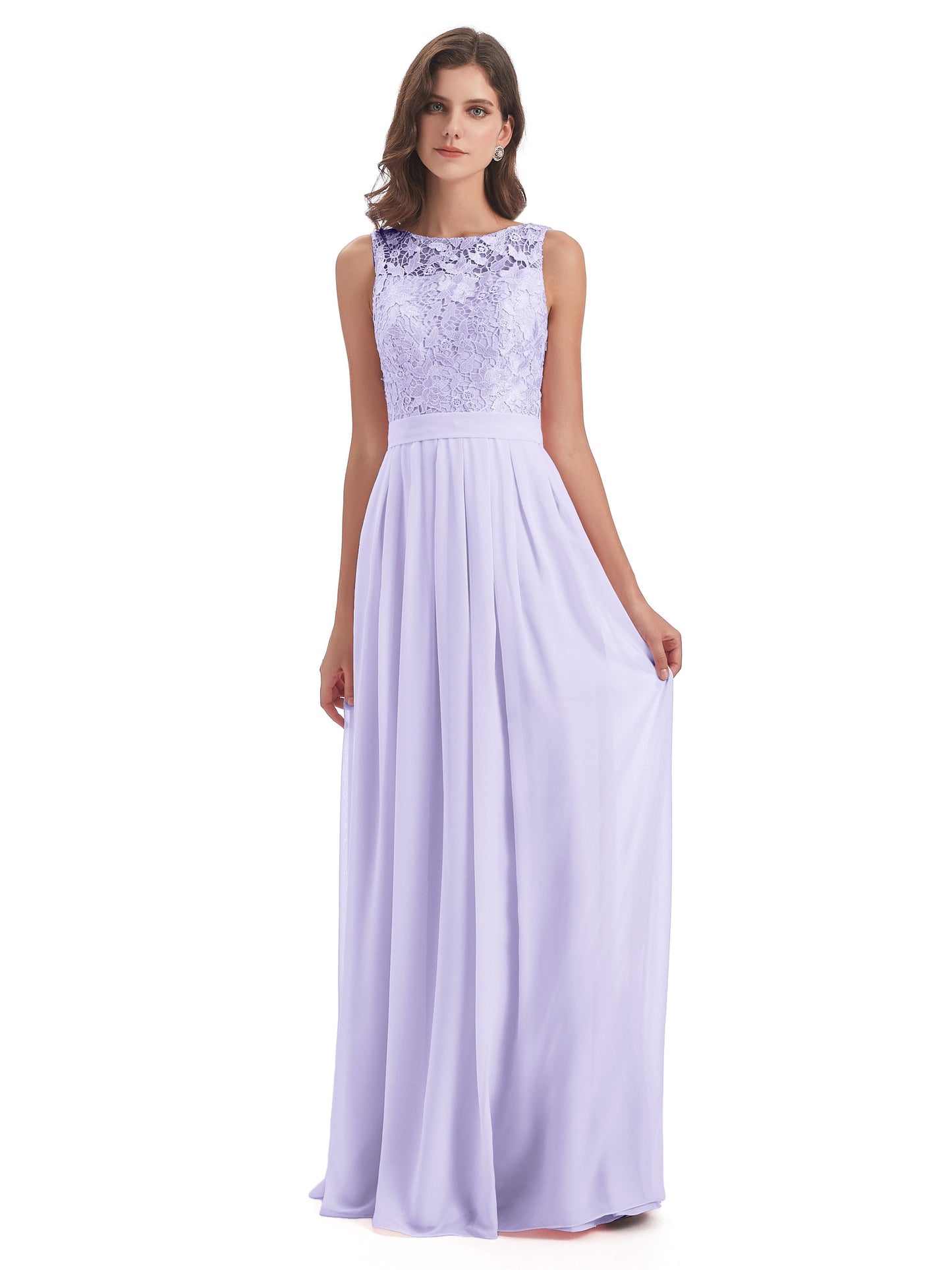 Riya Illusion Open Back Lace Long Bridesmaid Dresses