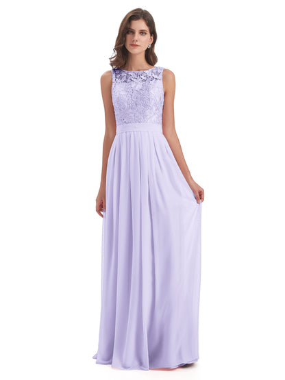 Riya Illusion Open Back Lace Long Bridesmaid Dresses