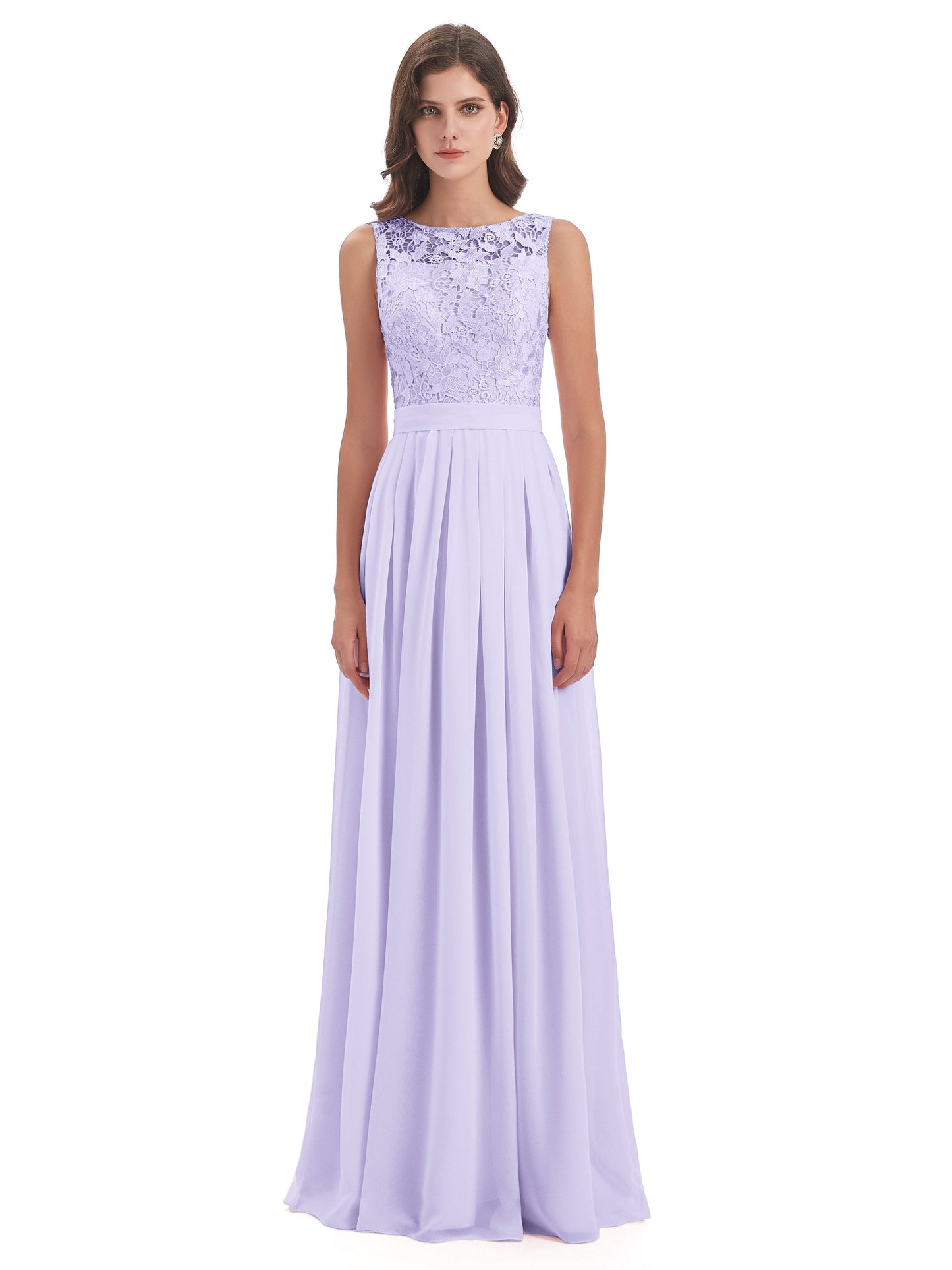 Riya Illusion Open Back Lace Long Bridesmaid Dresses