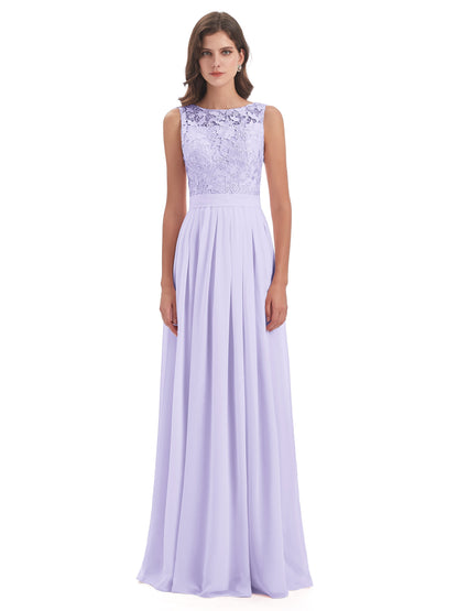 Riya Illusion Open Back Lace Long Bridesmaid Dresses