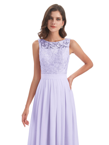 Riya Illusion Open Back Lace Long Bridesmaid Dresses