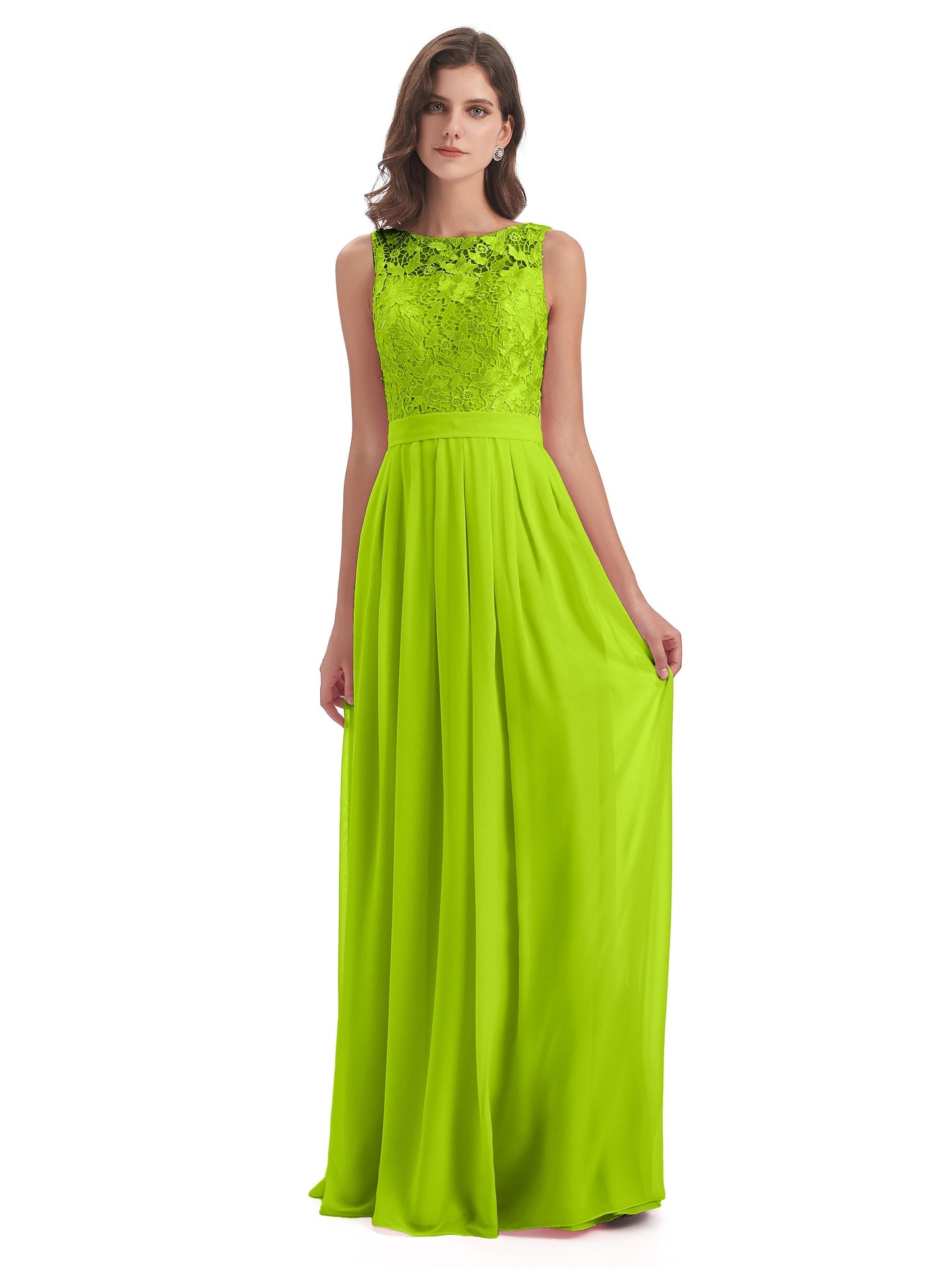 Riya Illusion Open Back Lace Long Bridesmaid Dresses