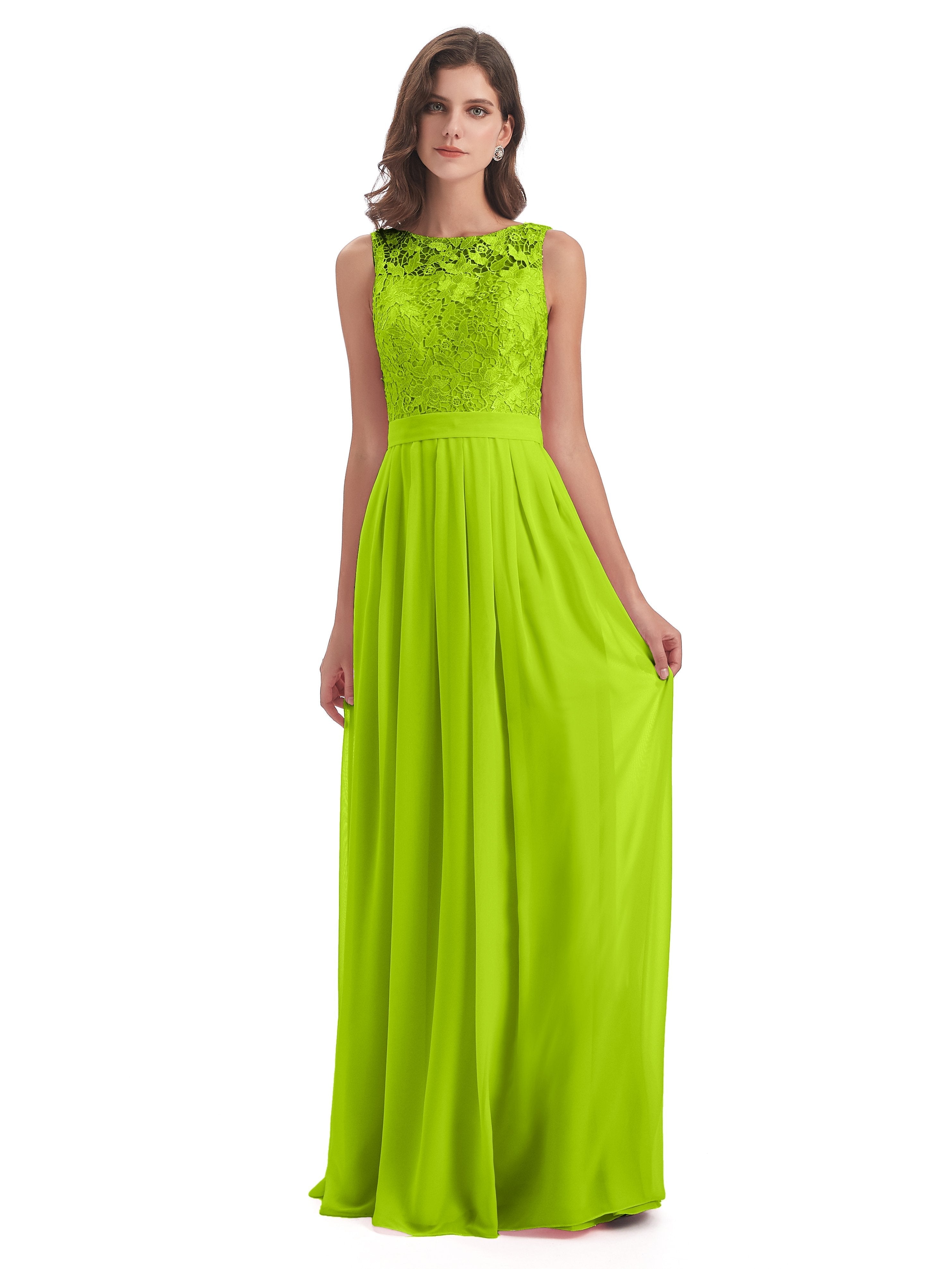 Riya Illusion Open Back Lace Long Bridesmaid Dresses