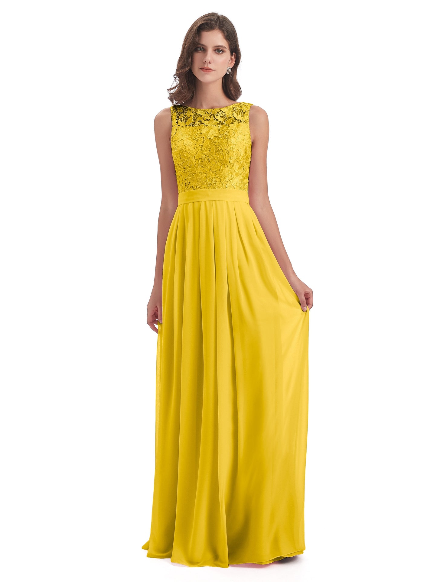 Riya Illusion Open Back Lace Long Bridesmaid Dresses