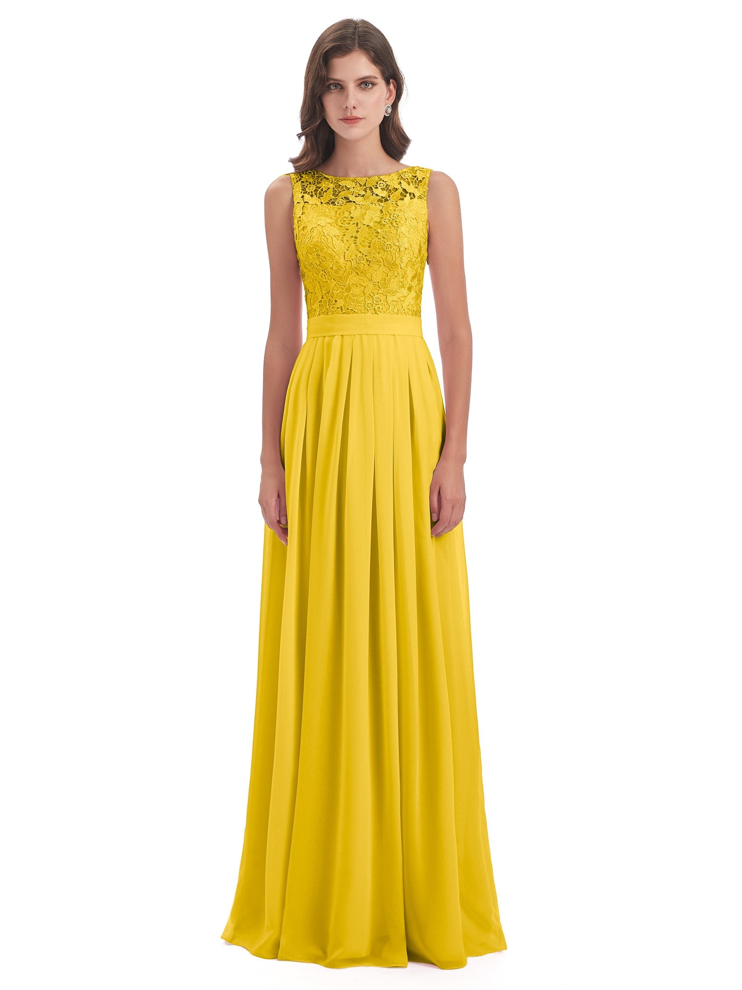 Riya Illusion Open Back Lace Long Bridesmaid Dresses