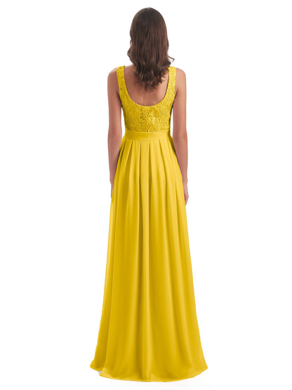 Riya Illusion Open Back Lace Long Bridesmaid Dresses