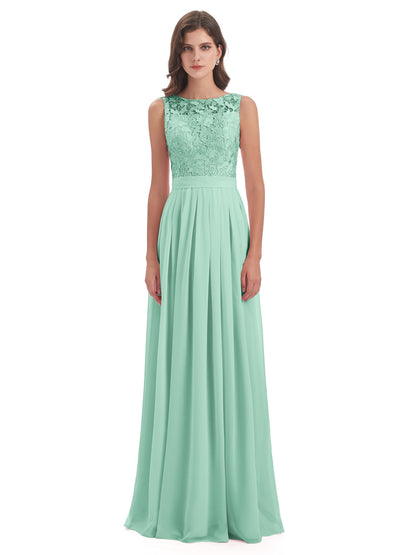Riya Illusion Open Back Lace Long Bridesmaid Dresses