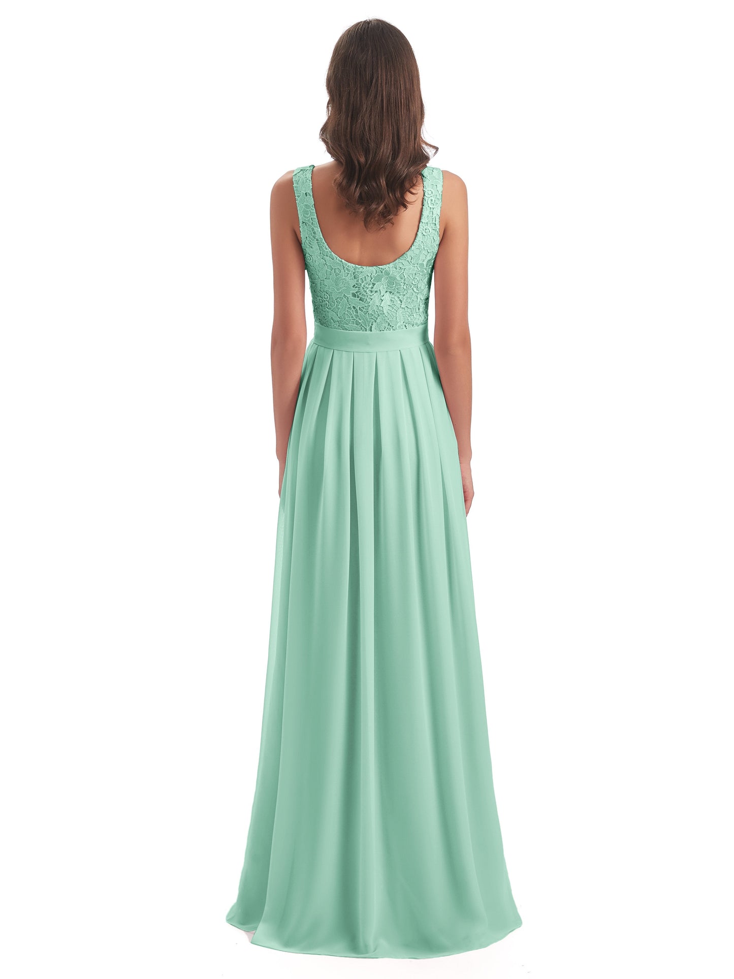 Riya Illusion Open Back Lace Long Bridesmaid Dresses