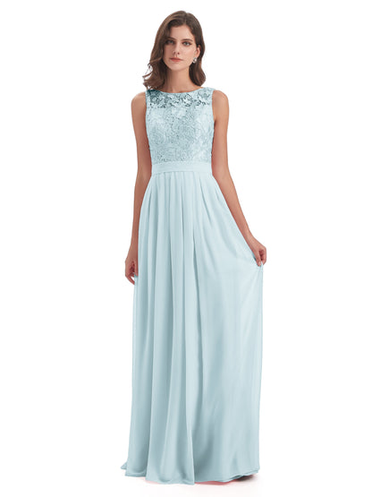 Riya Illusion Open Back Lace Long Bridesmaid Dresses