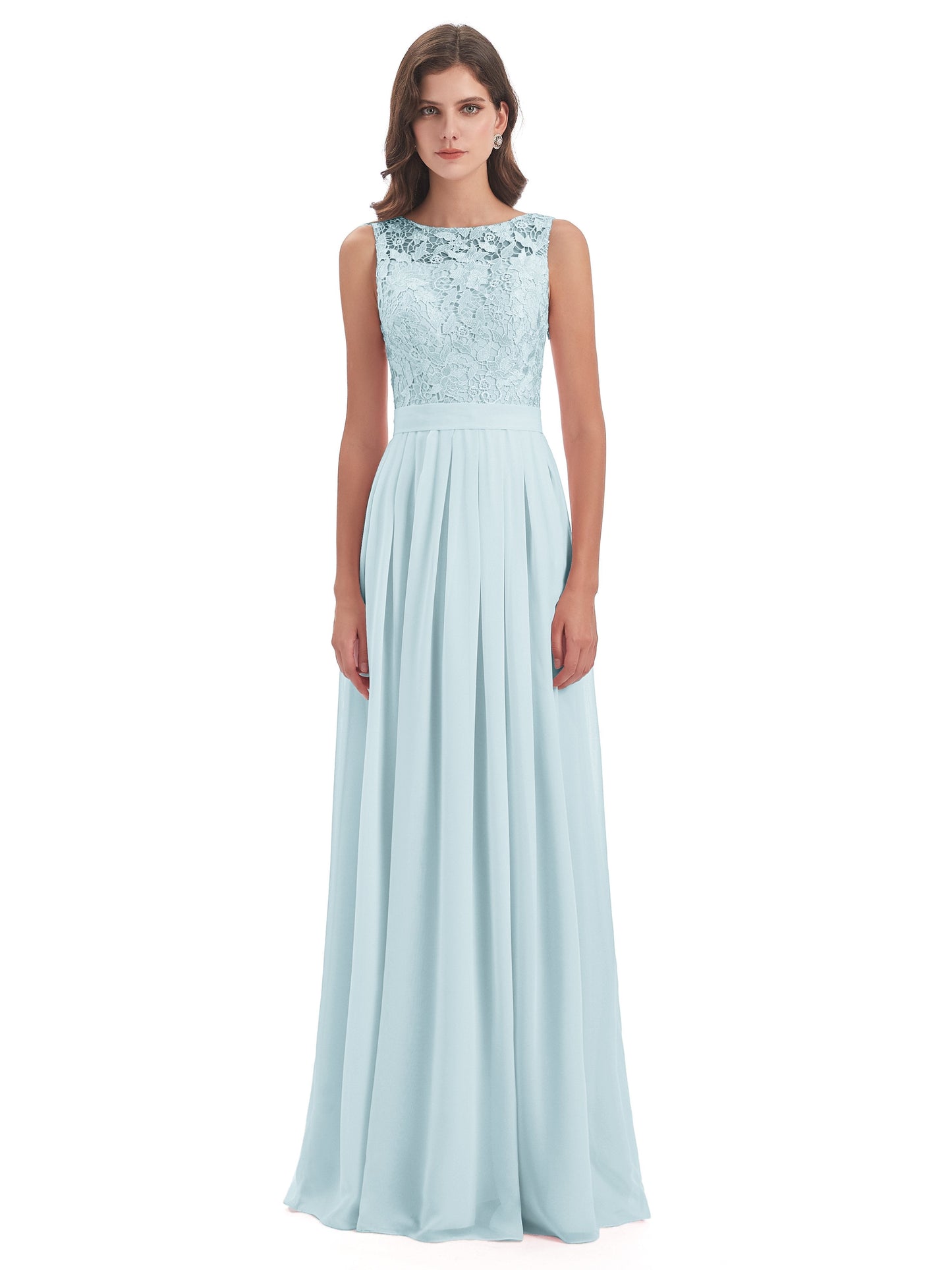 Riya Illusion Open Back Lace Long Bridesmaid Dresses