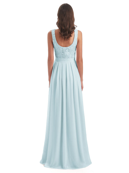 Riya Illusion Open Back Lace Long Bridesmaid Dresses