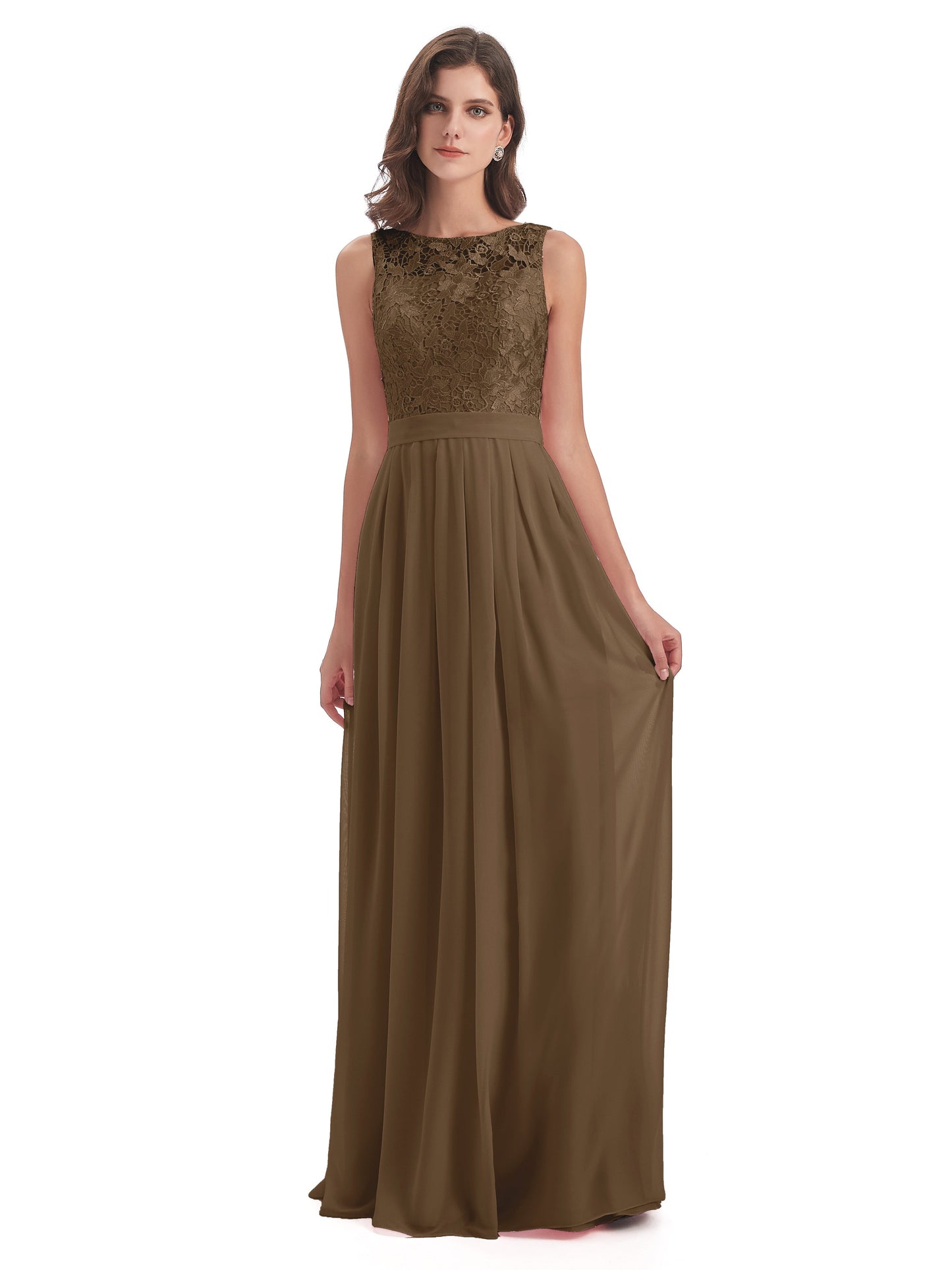 Riya Illusion Open Back Lace Long Bridesmaid Dresses