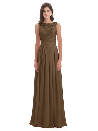 Riya Illusion Open Back Lace Long Bridesmaid Dresses