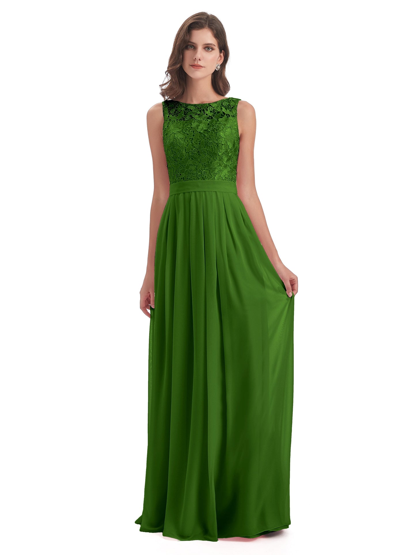 Riya Illusion Open Back Lace Long Bridesmaid Dresses