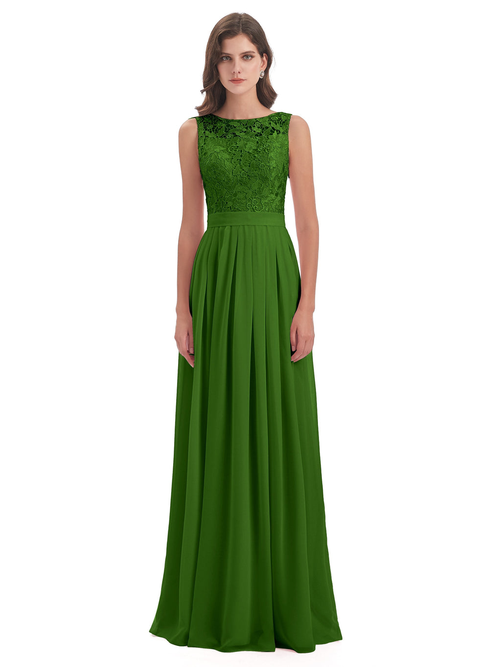 Riya Illusion Open Back Lace Long Bridesmaid Dresses